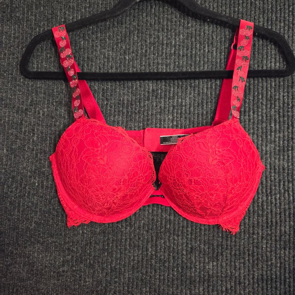 Victoria's Secret Very Sexy Cherry Rhinestone Shine Strap Lace Push Up Bra 34D